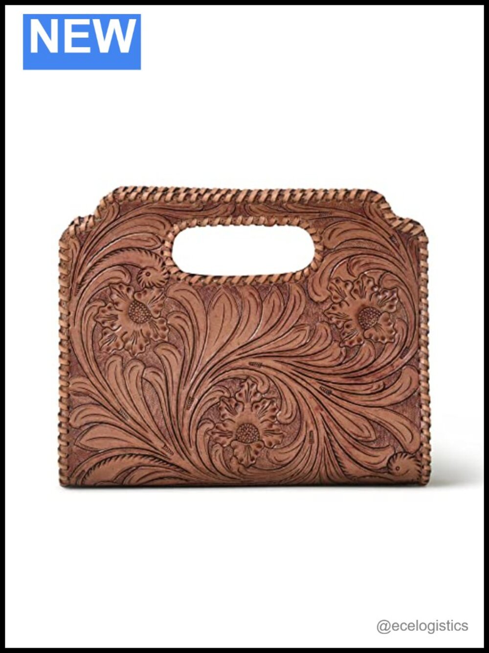 Western Leather Clutch Purse - Handmade Embossed Floral Design
